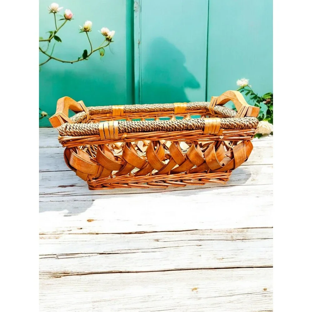 Vintage Wicker Basket With Handles, 14